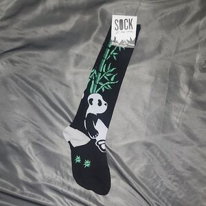 Black and Green Panda Socks KNEE HIGH NWT!